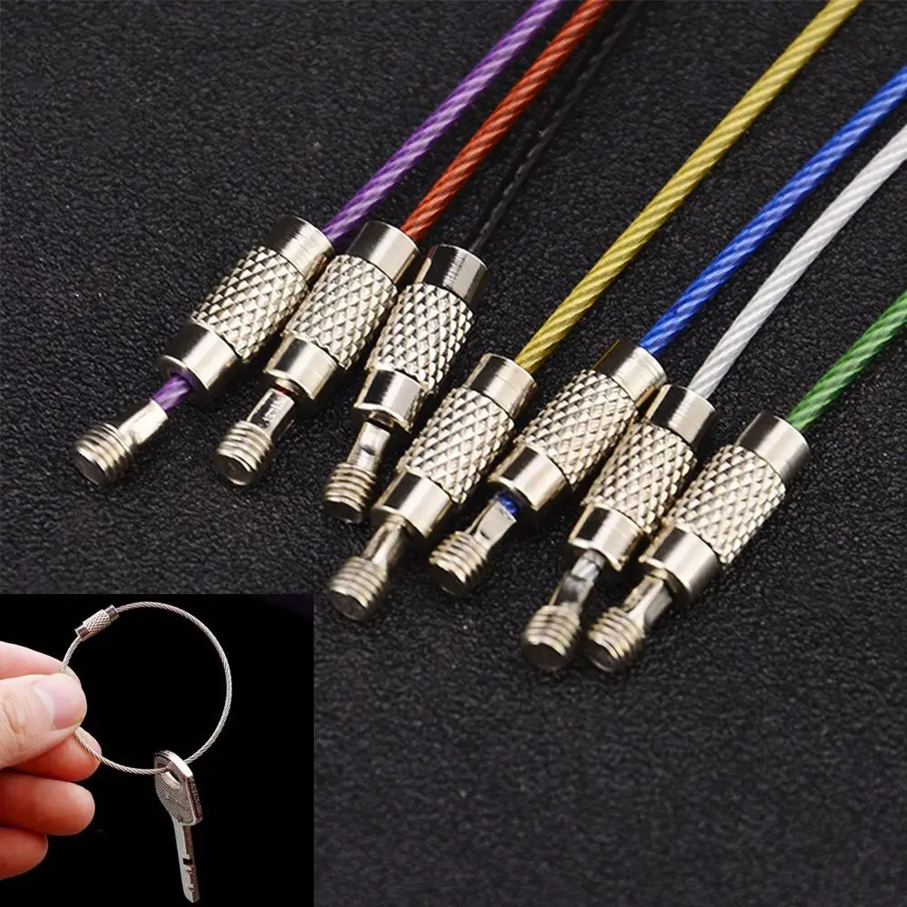 Camping 10Pcs Gadget Tool with Screw Lock Stainless Steel Rope Ring Keychain Key Holder Keyring Circle