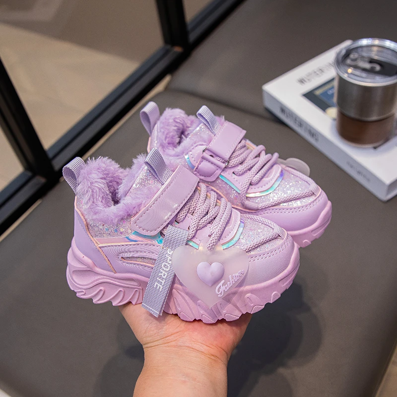 

Winter Girls Sports Shoes Kids Outdoor Non-slip Plush Running Sneakers for School Fashion Cute Non-slip Children's Casual Shoes
