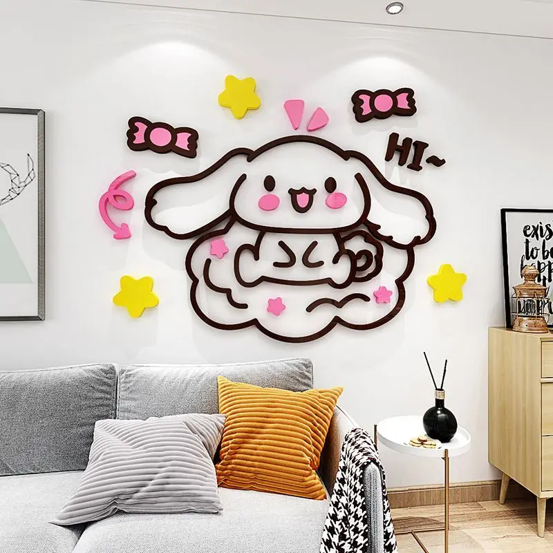 

Kawaii Sanrio Cinnamoroll 3D Acrylic Wall Stickers Cartoon Animation Stereo Children's Room Bedroom Bedside Stickers Kids Toys