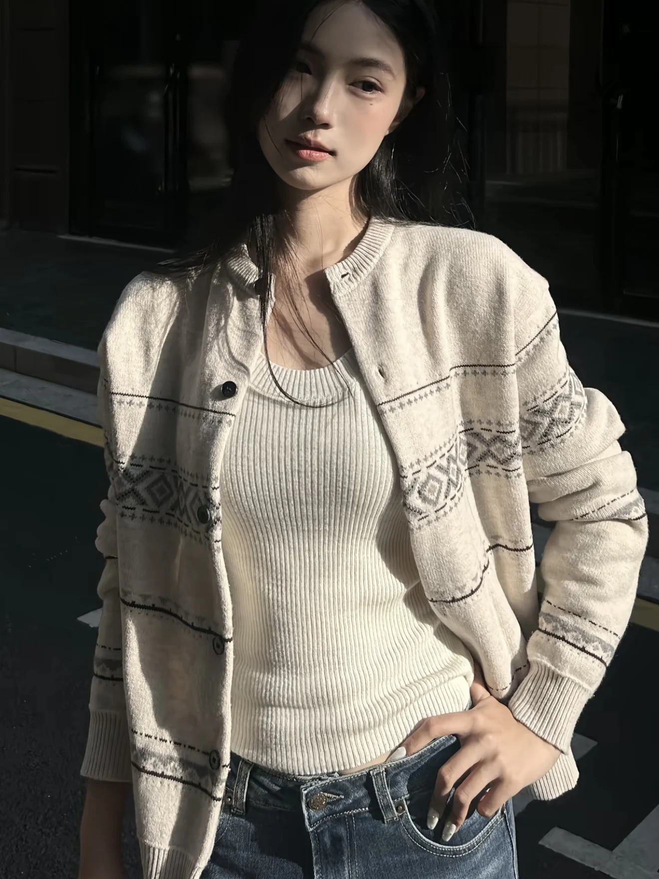 

American College Style round Neck Button Knitted Cardigan Unisex Autumn Winter Vintage Loose Casual Versatile Sweater Jacket