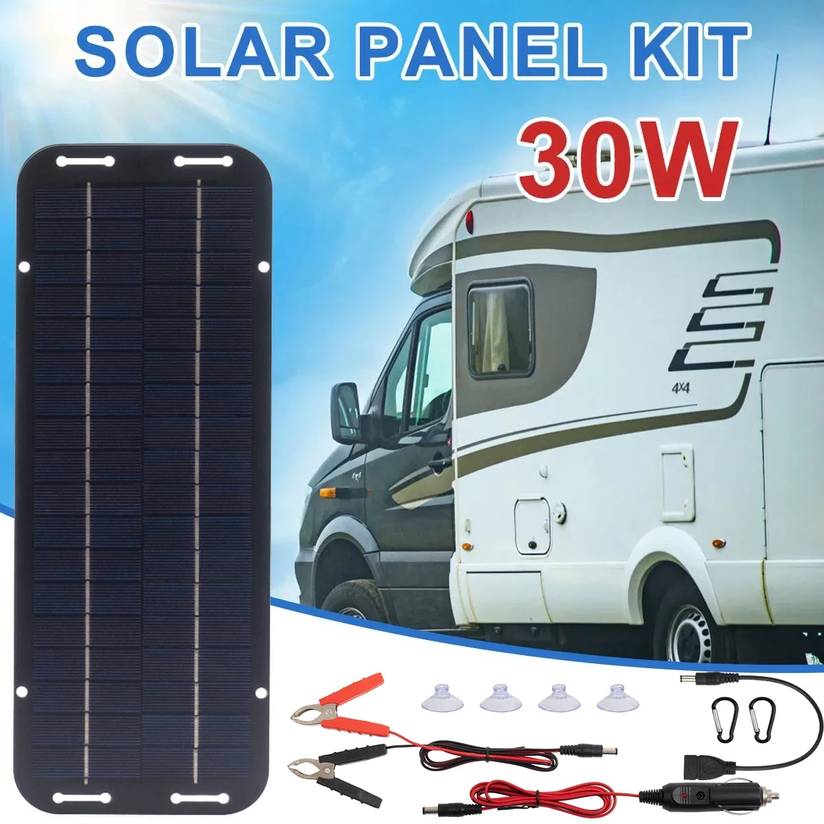 30W Solar Panel Kit Battery Trickle Charger Maintainer 12V For Car Caravan Boat Motorcycle RV battery any 12V lead acid battery