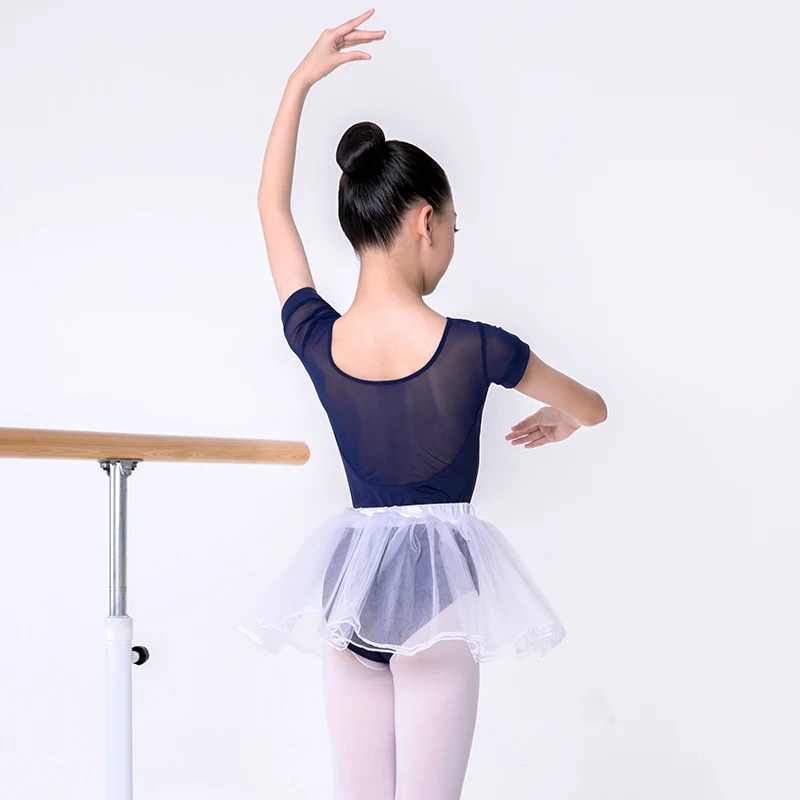 New Children's Ballet Dance Jumpsuit Pink And Navy Blue Polyester High Elasticity Girls' Mesh Spliced Body Training Suit