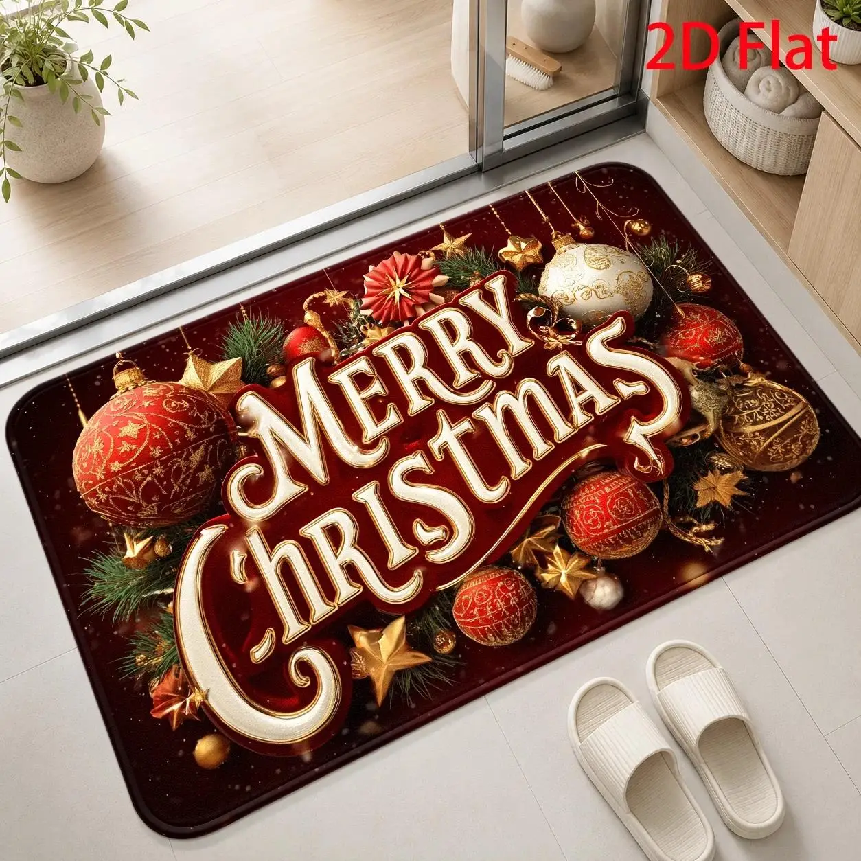 Santa Claus Reindeer Sleigh Snowy Forest Winter Scene Print Durable Washable Carpet For Classic Christmas Home Indoor Entryway