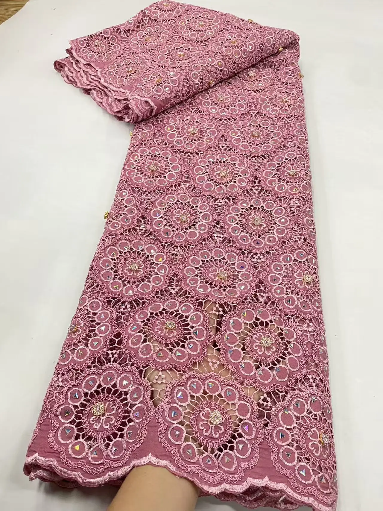 

African Guipure Lace Fabric 2025 High Quality Lace 5 Yards Embroidery Nigerian Cord Lace Fabric For Evening Party Dress Hm210-1