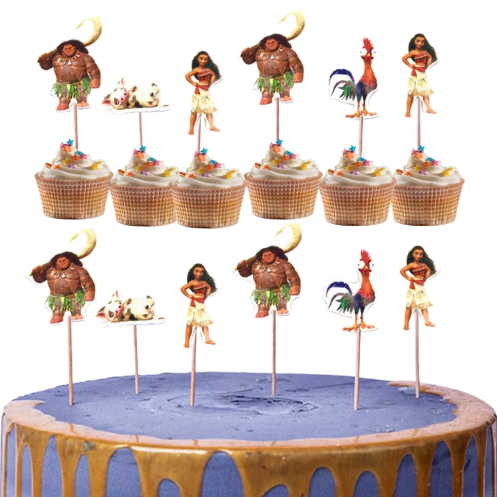 24Pcs/Pack Disney Moana Cupcake Toppers Moana Theme Party Cake Topper Decor Baby Shower Kids Birthday Party Decorations Supplies