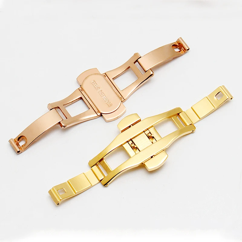 Neway جودة عالية حزام ساعة معدني مشبك 6 مللي متر حزام الساعات الفضة الفولاذ المقاوم للصدأ المشبك فراشة زر الملحقات #4