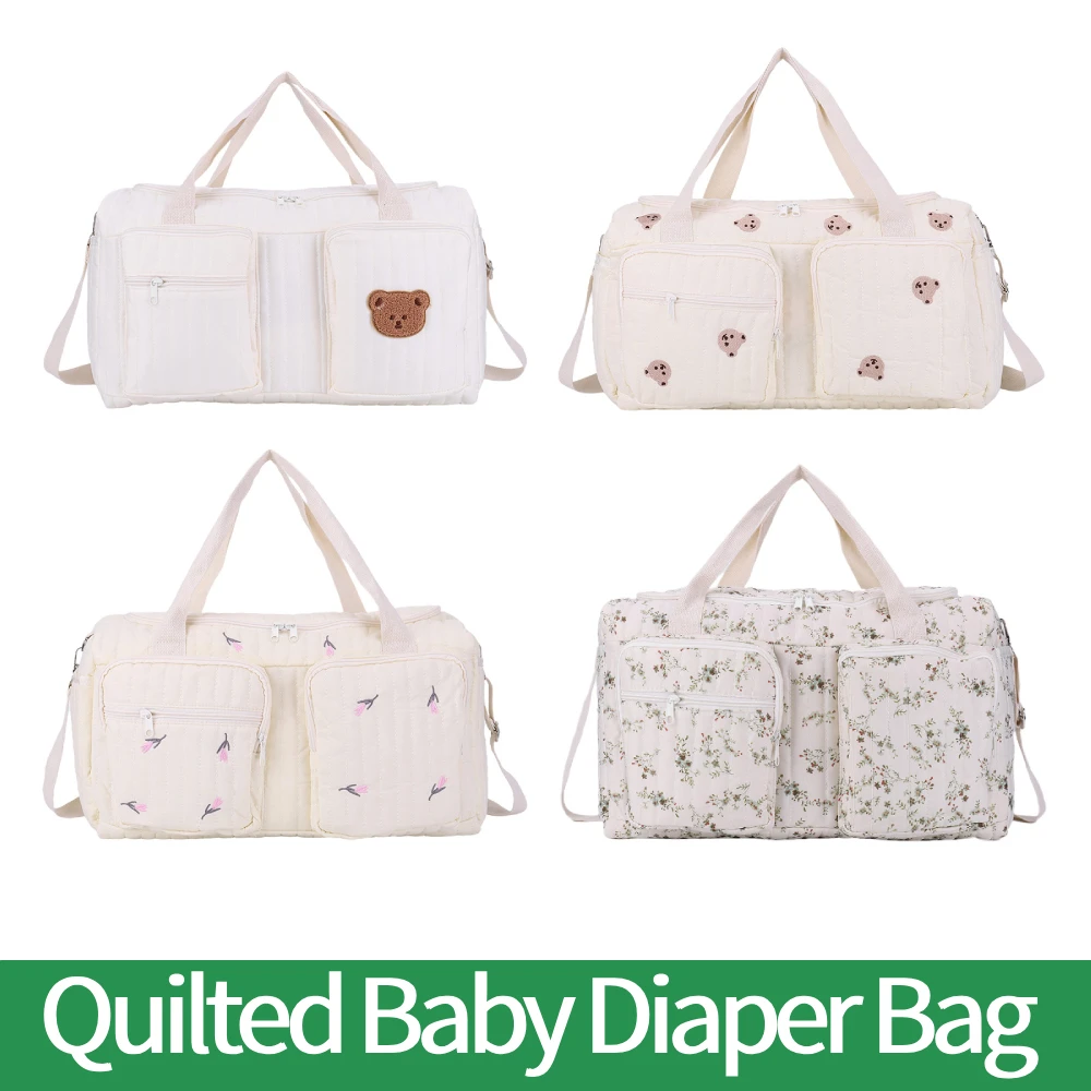 

Quilted Baby Diaper Bag Large Capacity Duffle Bag Cute Weekender Bag for Hospital and Weekender Travel