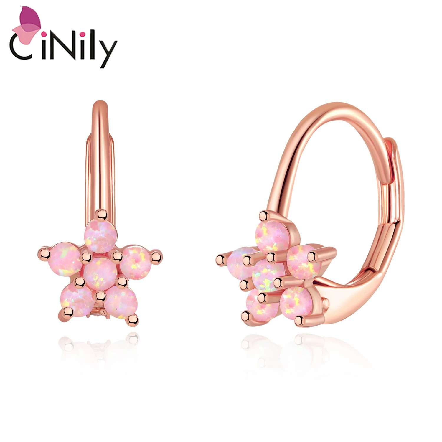 CiNily Pink/White Fire Opal Hoop Earrings Rose Gold/Silver Plated Flower Earrings for Women Wedding Party Bohemia Summer Jewelry