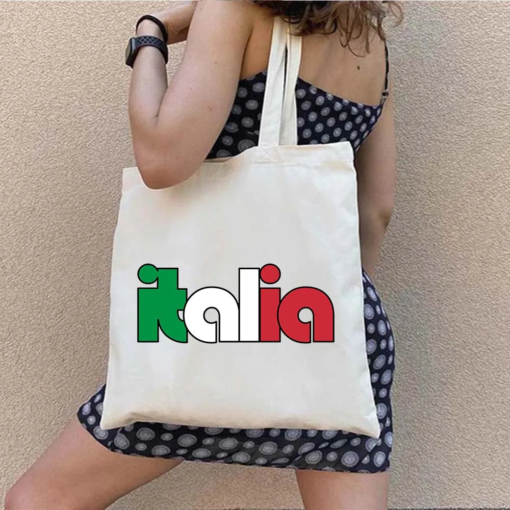 Italia Ciao Bella Pisa Roma Italia Bandiera italiana Palermo Puglia Sardegna Verona Turin Cotone Harajuku Canvas Tote Bag Borsa carina