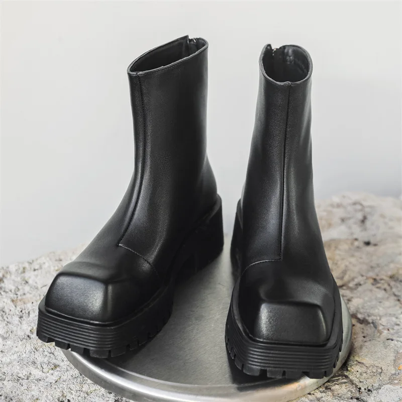 

Мужские модные высокие ботинки «Челси» в английском стиле, дизайнерские туфли на платформе с квадратным носком, ковбойские оригинальные кожаные ботинки, мотоциклетные ботинки