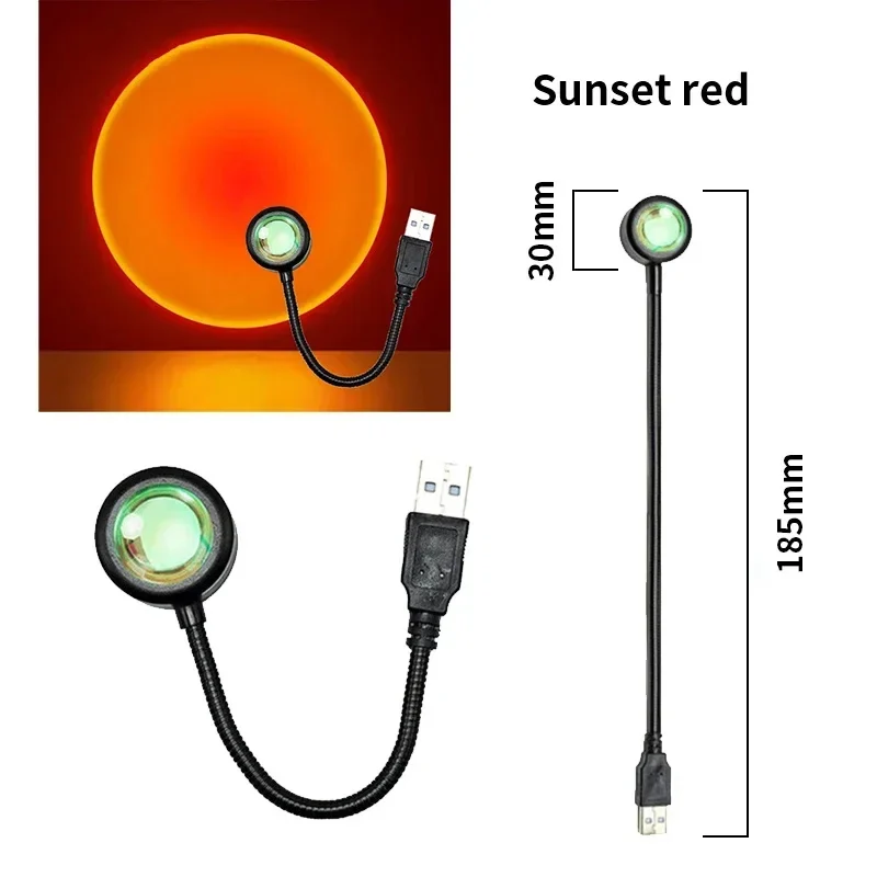 Sunset Lamp Projector USB Powered LED Sunset Light, Neon Aurora Romantic Night Light, Bedroom Wall Mood Home Decoration