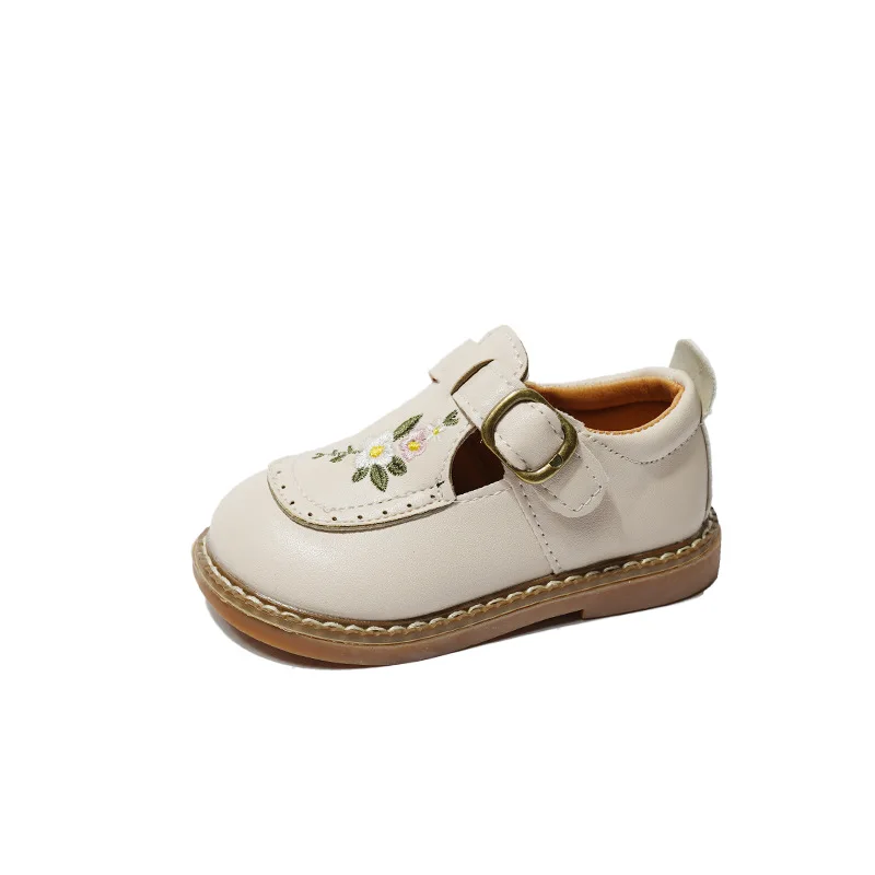 Chaussures Mary Janes brodées de fleurs pour filles, chaussures en cuir pour tout-petits, couverture vintage, Parker, confortables, enfants, bébé,