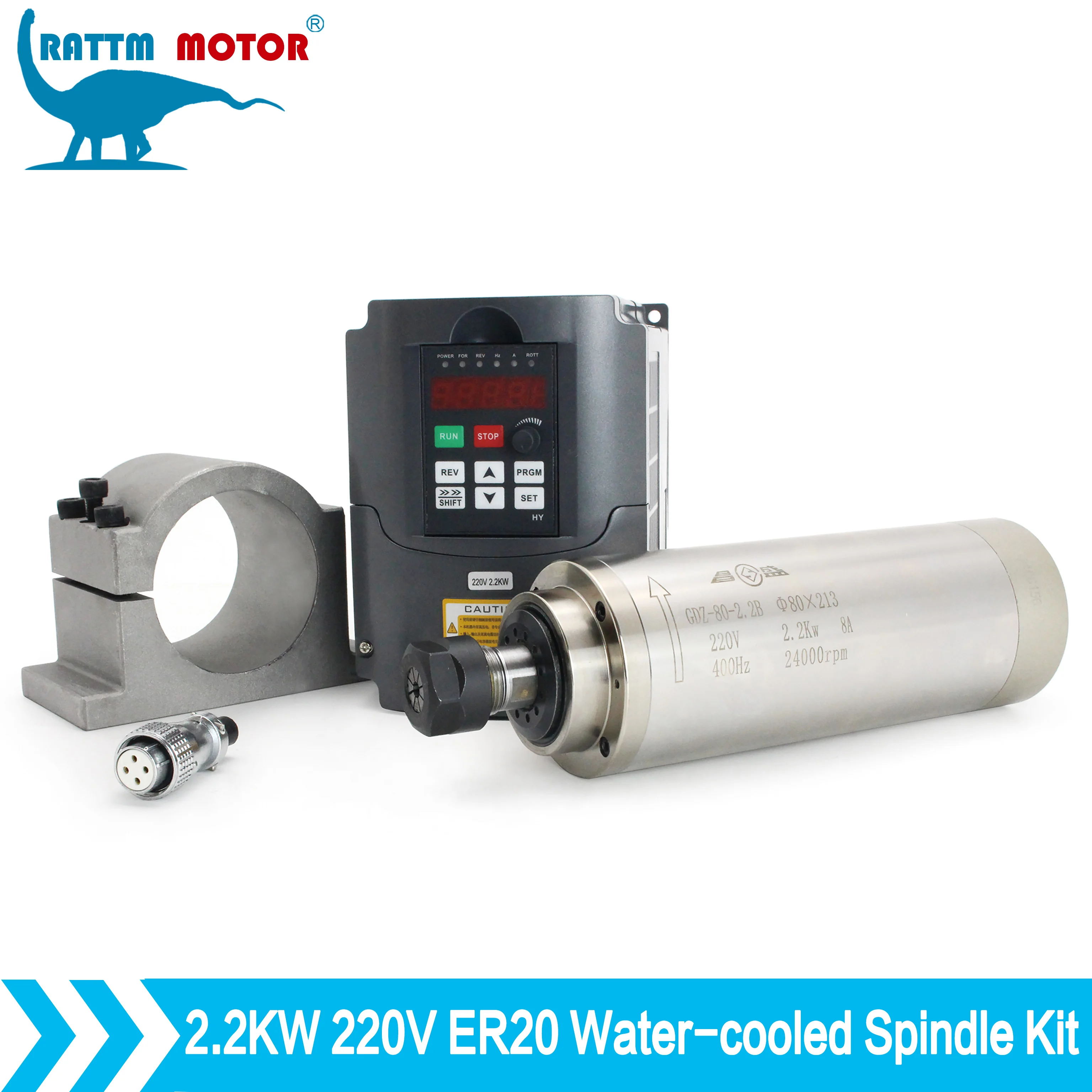 Refrigeração a água Spinde Motor CNC Router Fresagem Kit, Inversor VFD 2HP, 80mm Clamp, 220V, GDZ80-2.2B, 2.2KW, ER20