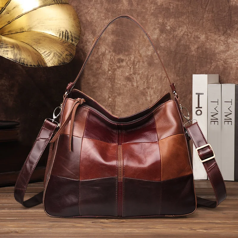 Band Women Top-handle Handbag Genuine Leather Ladies Bucket Bags For Large Capacity Female Retro Luxury Shoulder Crossbody Bag