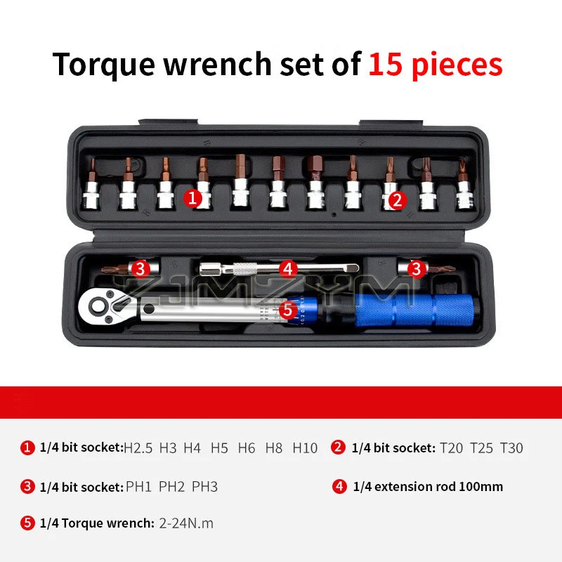 15Pcs/Set Torque Wrench Set 1/4\