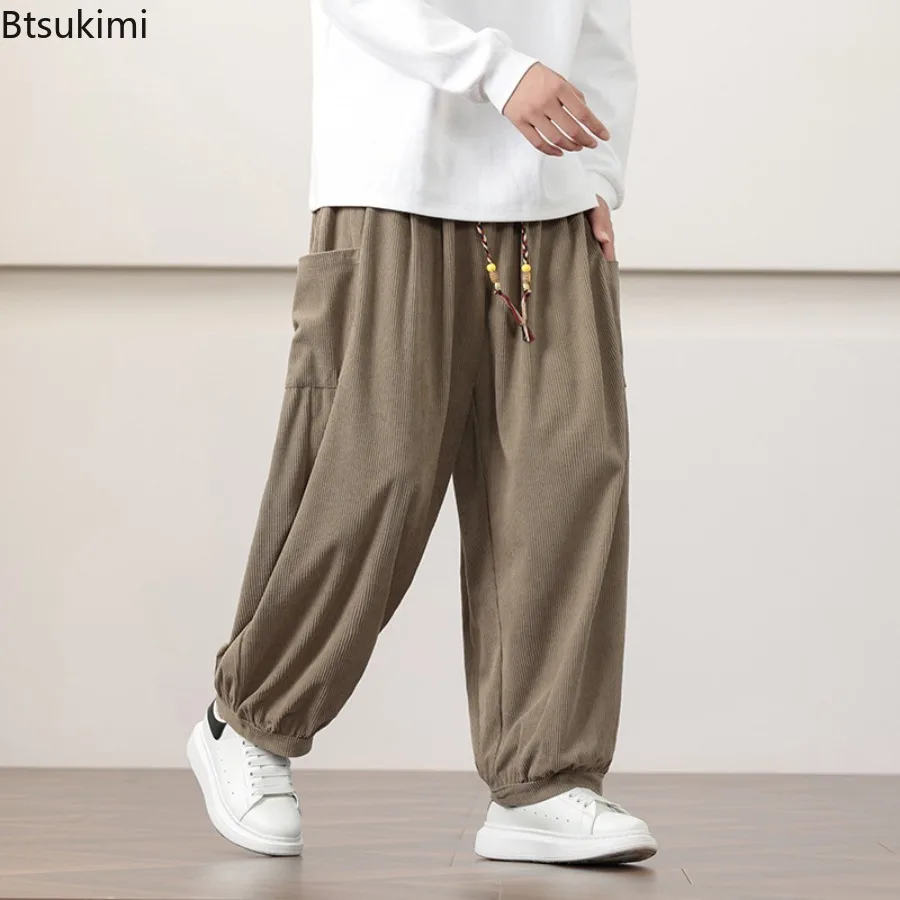 Oversized Men Harem Pants Chinese Style Corduroy Wide Leg Pants Male Baggy Sweatpants Joggers Pants High Quality Casual Trousers