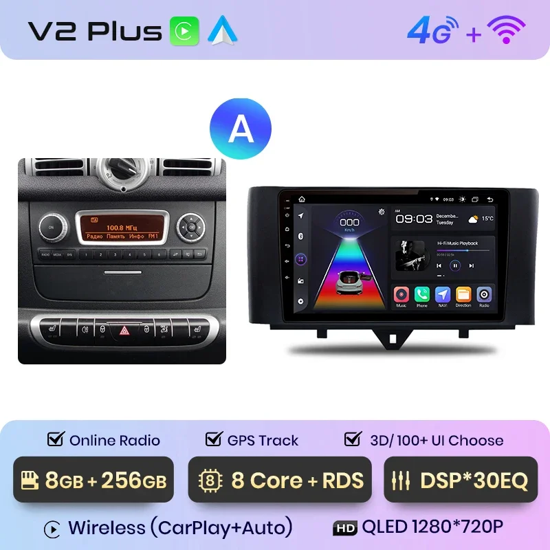 Junsun Draadloze Carplay Android Auto Radio Voor Smart Fortwo 451 2005 - 2015 Auto Intelligente Systemen Rds Bt Dsp 2 Din Autoradio