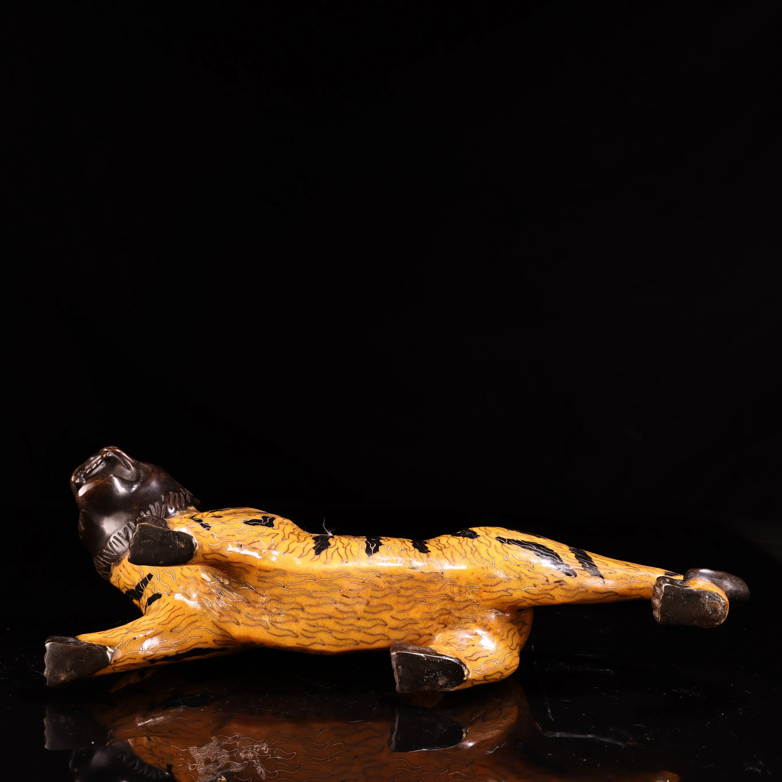 12 "Xizang Folk vieux Bronze cloisonné émail motif floral statue de tigre roi tigre Amass richesse ornements maison de ville