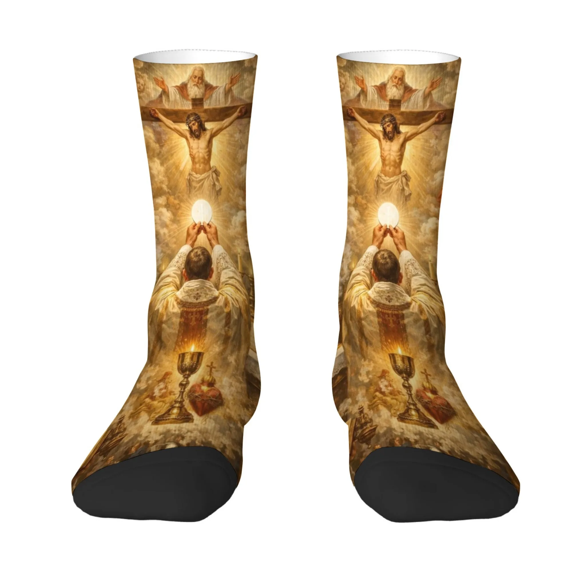 Classic Oil Painting Eucharist Art Socks Retro Fashion Men's Socks Comfortable Breathable Anti-Slip Casual Sports Socks Gift