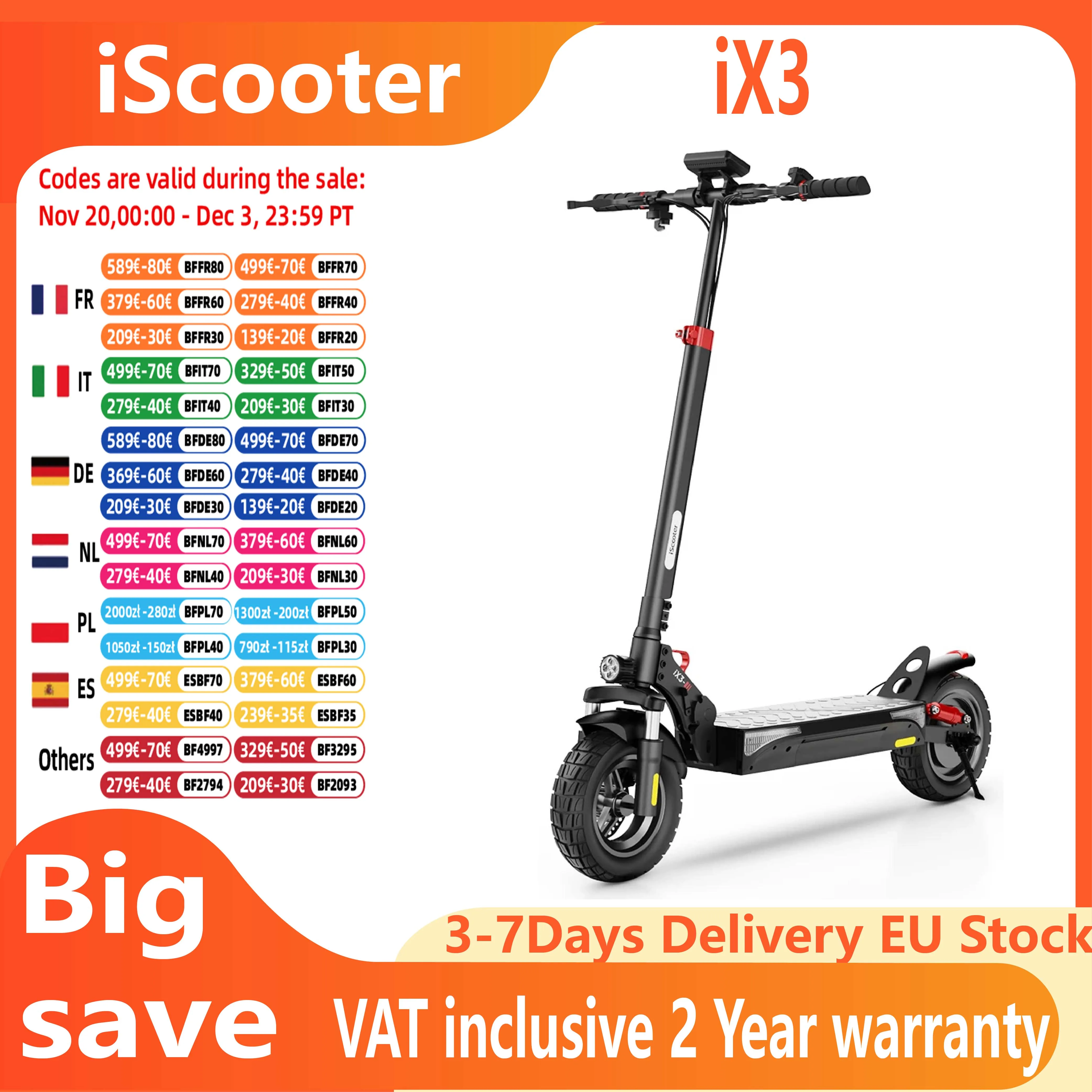 Scooter IX3 Scooter électrique 800W puissant trottinette électrique 10 pouces hors route pneu 40 km/h vitesse 40 km/h gamme E Scooter