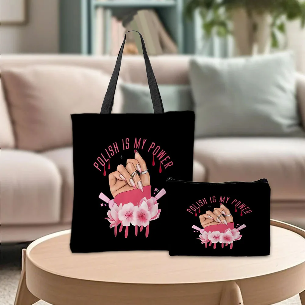 

Сумка-тоут для лака для ногтей, косметичка, практичная комбинированная сумка для хранения покупок с цветочным принтом, полицейская сумка MY POWER, сумка для путешествий, кемпинга