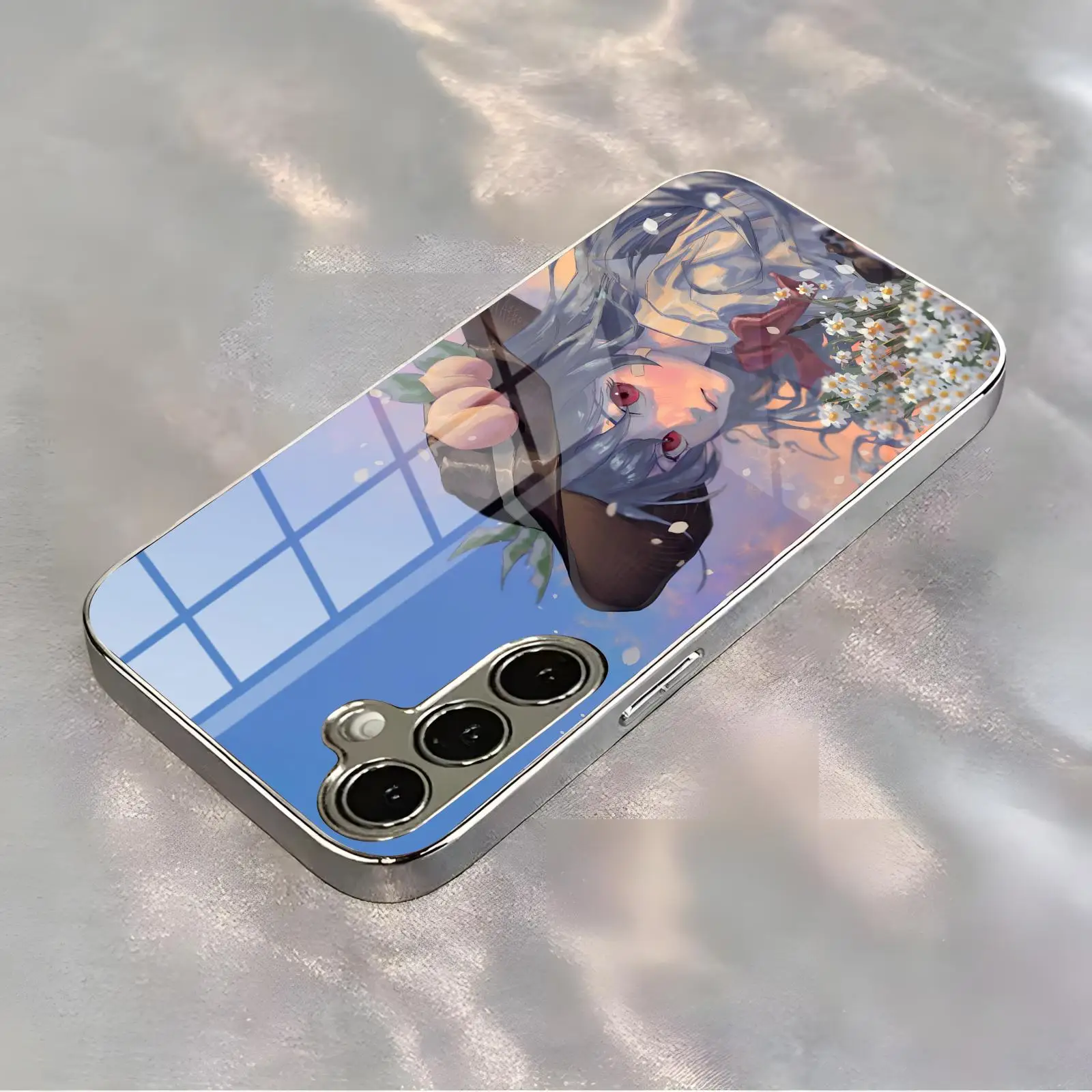Phone Case For Samsung S26 S25 S24 S23 S22 S21 Plus Ultra Note20 Electroplated glass Phone Case Anime Tenshi Hinanawi view 5