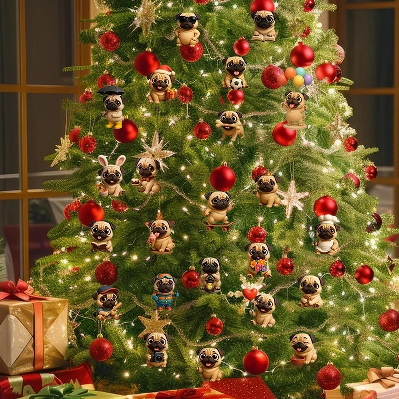 Pug Advent Calendar 2025, 24 Days Christmas Advent Calendar With Cute Pug Dog Hanging Ornaments, Holiday Gift For Dog Lovers