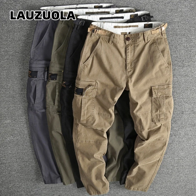 

High Quality Men's American Vintage Washed Cargo Pants Multi-Pocket Straight Leg Workwear Casual Trousers