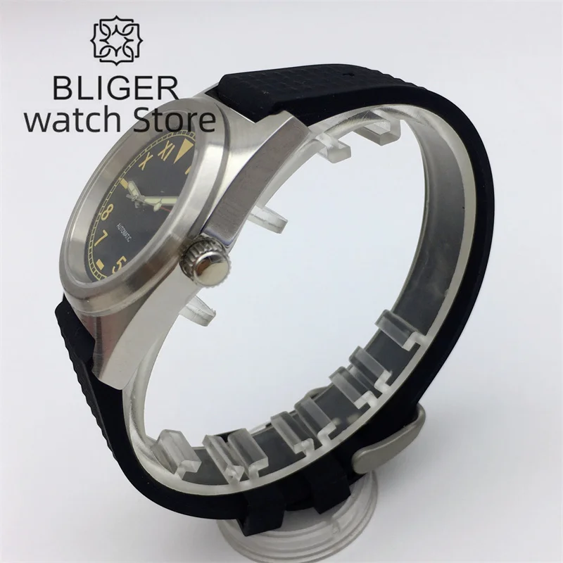 BLIGER 38mm brushed case NH35A PT5000 Automatic Watch For Men Vintage California Dial Luminous Index Sapphire glass rubber strap