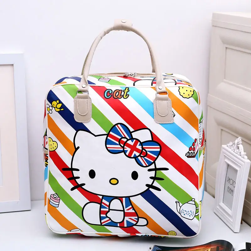 

Hello Kitty Cartoon Kawaii Travel Bag Portable Girls Luggage Bags Pu High Capacity Sanrio Cute Purses Handbags Printed Gifts