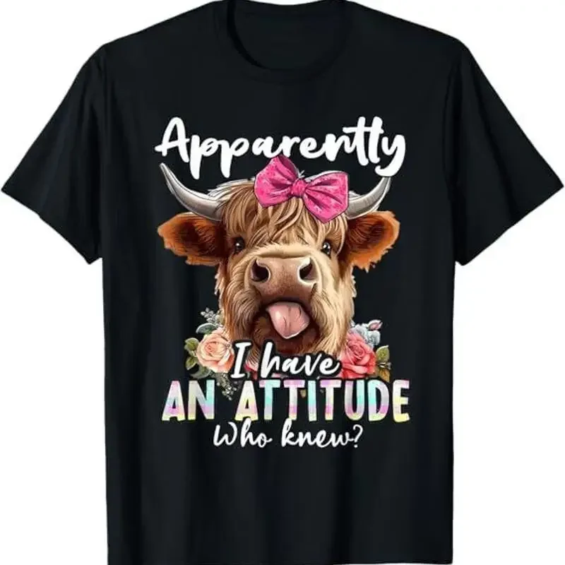 Apparently I Have An Attitude Who Knew Sarcasm Highland Cow T-Shirt