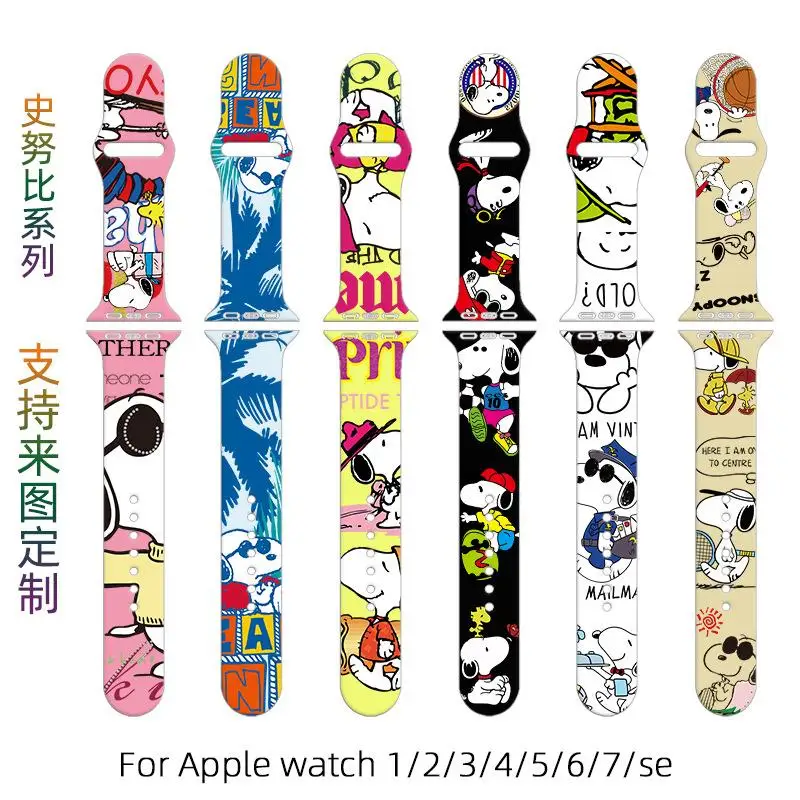 Correa Kawaii Snoopy para Apple Watch, correa de silicona de 38Mm, 40Mm, 41Mm, 42Mm, 44Mm, 45Mm y 49Mm, serie Iwatch S8 7 6 5 4 3 2 Se