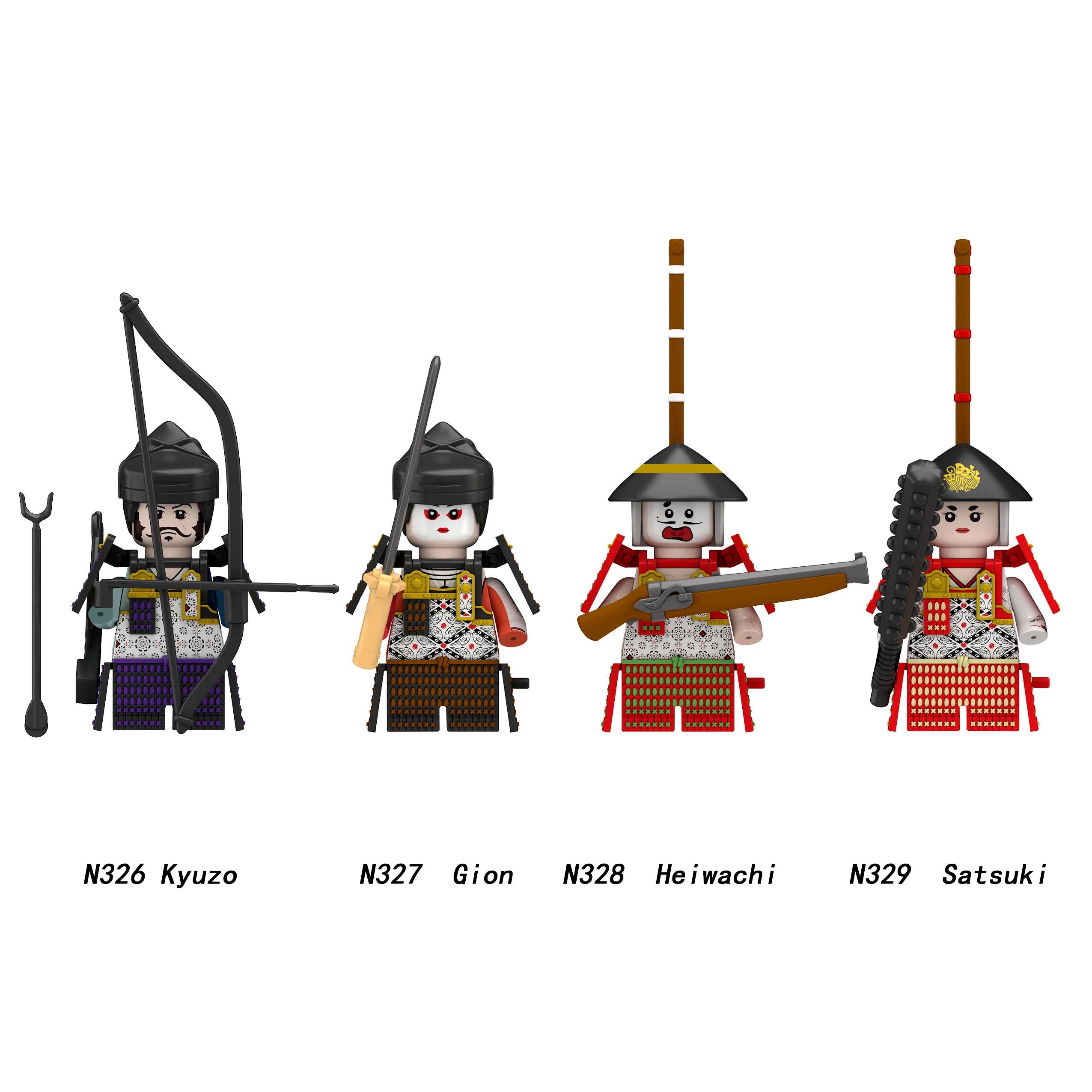 New Anime Figure Samurai Minifigure Katana Naginata Sword Bow Arrow Armor Model Building Blocks Kids Toys Gifts For Boys Girls