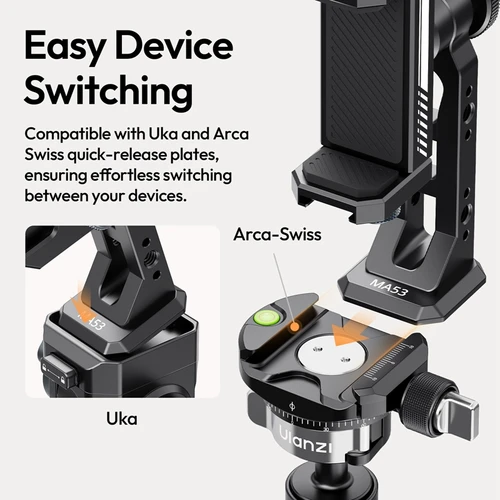 Imagen 2 del producto Ulanzi MA53 soporte de Metal para teléfono con rotación de 360, montaje en trípode, zapata fría, abrazadera de Clip de montaje Uka Arca con 60-95mm de ancho para Vlog vivo