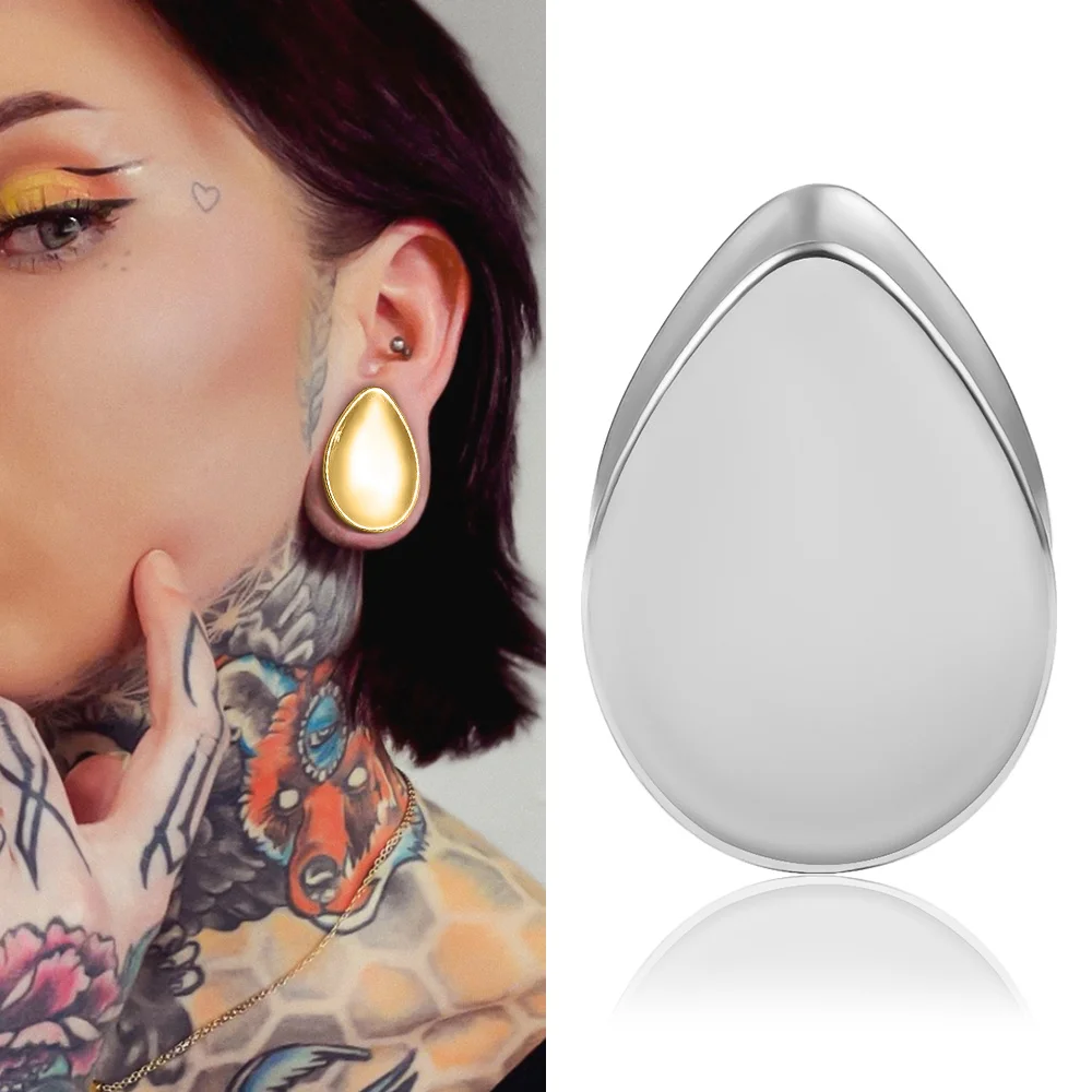 Doearko 2PCS New Stainless Steel Sincere Teardrop Ear Gauges Plugs Piercing Tunnels Women Wedding Body Jewelry Gift