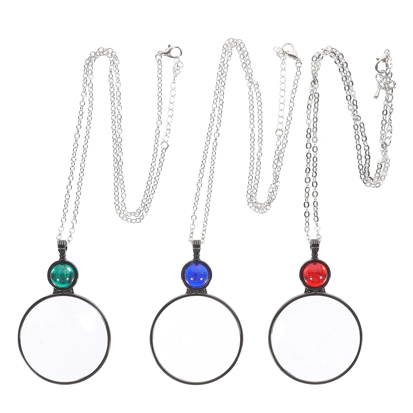 

3Pcs Magnifying Glass Necklace Exquisite Durable Alloy Glass Pendant Portable Reading Magnifier Necklace for Elderly