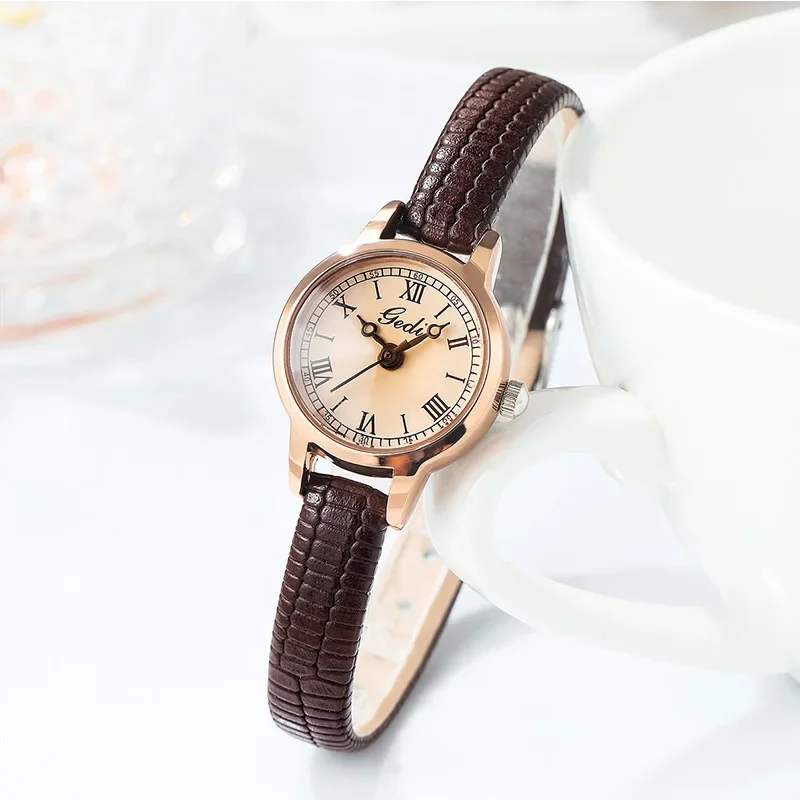 

2024 Classic Simple Women Watch Roman Numeral Dial Luxury Rose Gold Watch Case Office Lady Slender Wristwatch Relojes Para Mujer