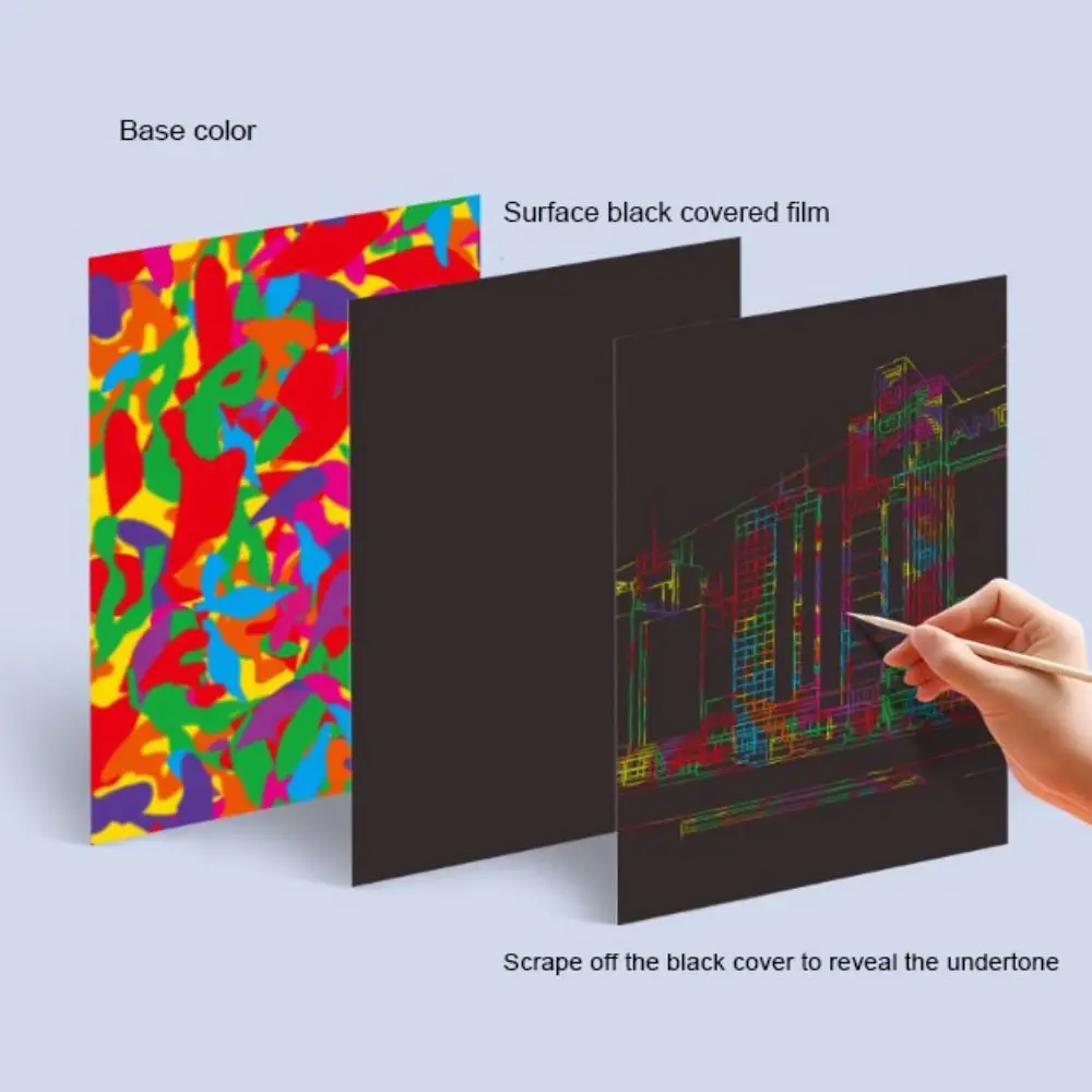 Rainbow Scratch Art Paper Card Set Graffiti Stencil Educational DIY Drawing Board Scraping Painting Note Scratch Off Paper Book
