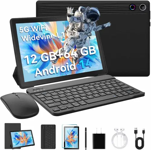 Imagen 1 del producto URAO A10L Android 14 Tablet 10,1 pulgadas 12GB RAM 64GB ROM Octa-Core 5G WiFi con teclado ratón táctil lápiz auriculares funda tableta Kit
