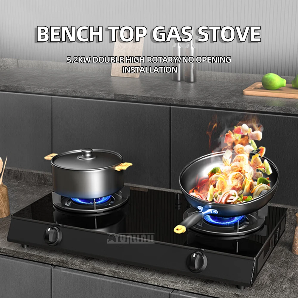 

Household Stainless Steel Two Burners Gas Stove Kitchen Double Cooktop Energy-saving Gas Stove