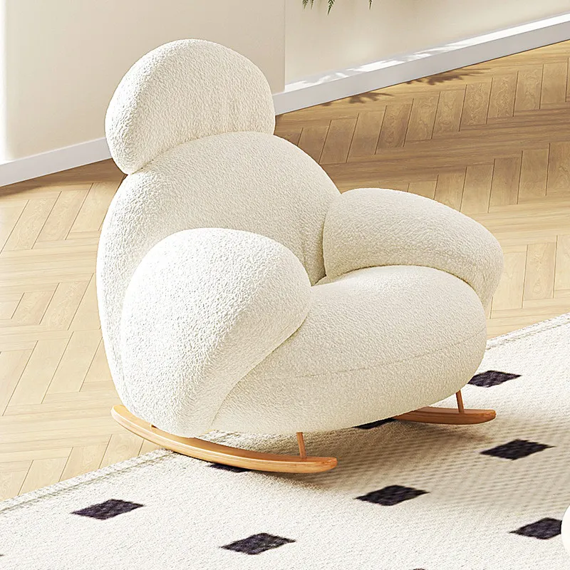 Rocking Chair Lazy Sofa Single Large White Cloud Chair Lamb Fleece Sydney Chair Simple and Modern