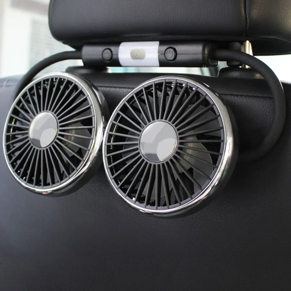 Summer Car Dual-Head Hose Fan USB 360°Rotation Cooling Fan 3 Speed Wind 2 Lighting Car Fan Cooler Brushless Cooler