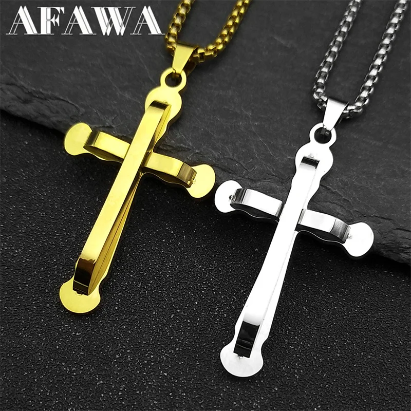 

Hip Hop Christian Jesus Cross Pendant Necklace for Women Men Stainless Steel Gold Color Choker Prayer Baptism Gift Jewelry