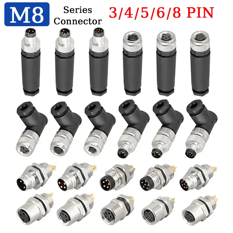 

5/20/100 Pcs M8 Sensor Waterproof Connector 3/4/5/6/8 Pin Flange/Straight/Right Angle Male Female Aviation Plug Socket Cable