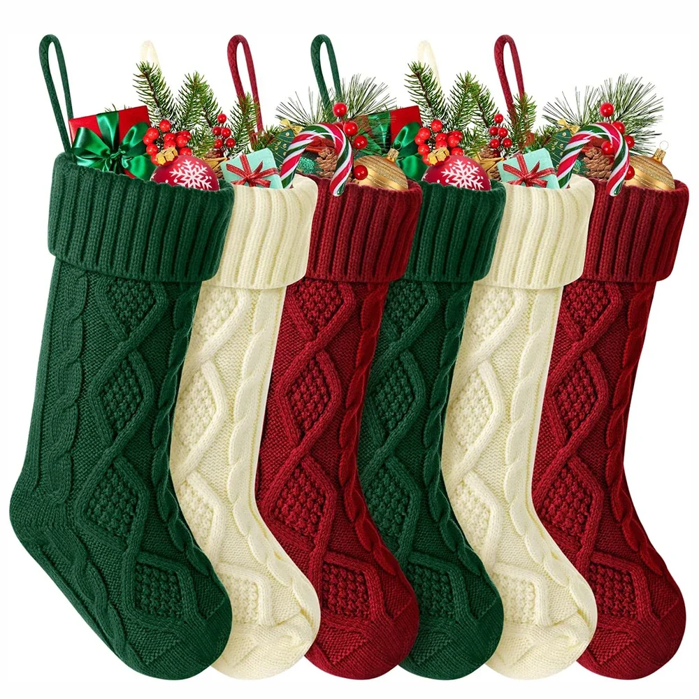 Christmas Socks Large Candy Gifts Bag Christmas Knitted Stockings Xmas Tree Hanging Ornaments Festival Party Decorative Supplies