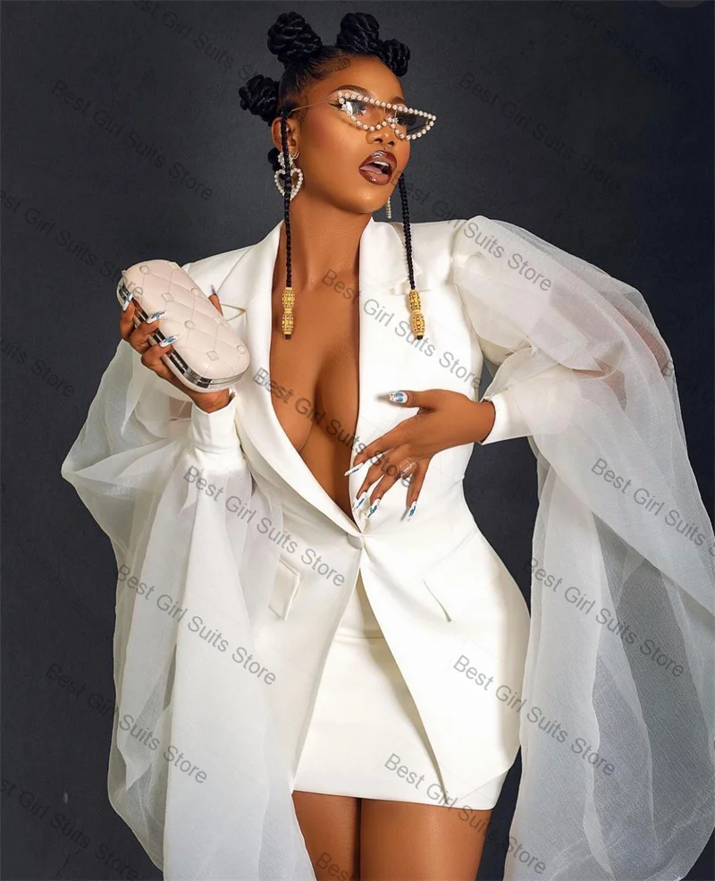 

White Summer Women Suit 1 Pcs Blazer Skirt Short Mini Prom Dress Formal Office Lady Jacket Customized Wedding Tuxedos Coat