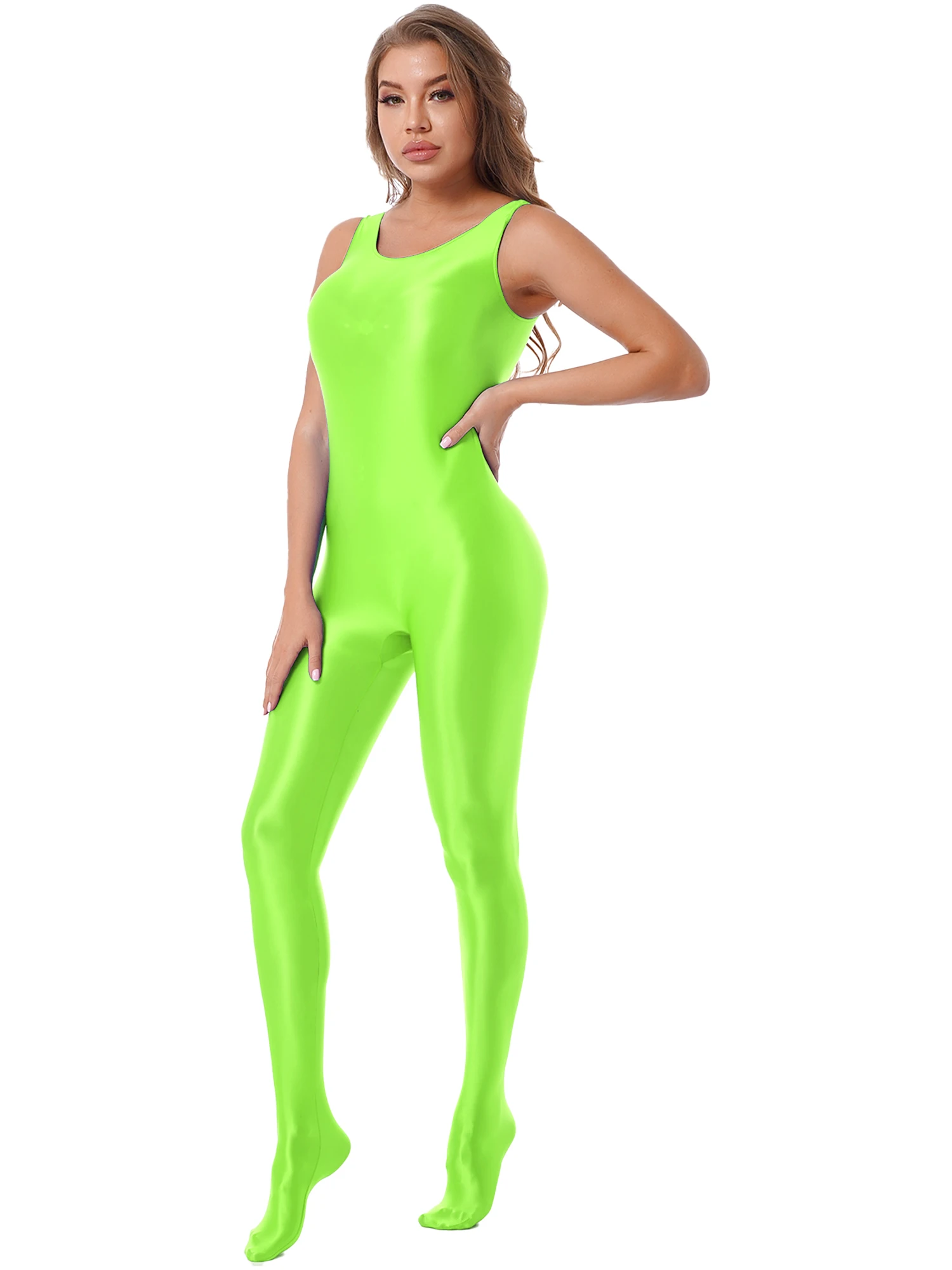 Damen-Badeanzug Zentai-Jumpsuit Lingerie Ganzkörper-Bodysuit Sport Fitness Footed Unitard Einfarbig Rundhals-Bodystocking – Detail 34