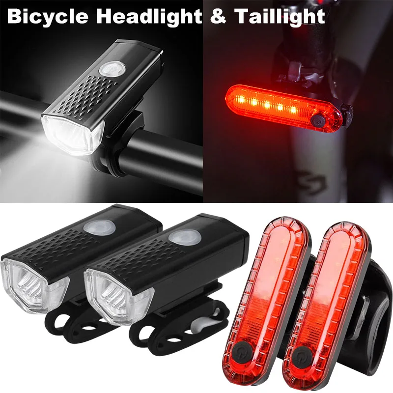 

Bike Front Rear Light Set USB Rechargeable Bike Head Light Cycling Red Warning Tail Light Bicycle Accessories for Night Riding