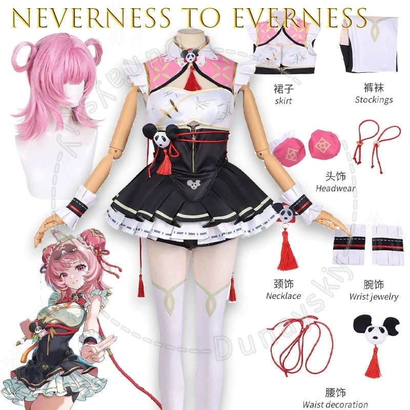 Neverness To Everness Panda Design Green Bamboo Chiz Chinese Style Improved Cosplay Costume Anime Game Outfit Women Halloween view 2