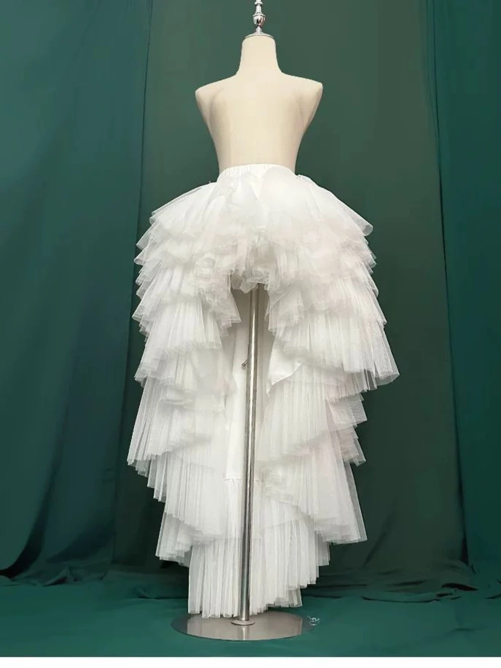 3 Colors Asymmetrical Multi-Layer Tulle Petticoat Ruffled High Low Bridal Underskirt Elastic Waist Puffy Princess Fairy Skirt